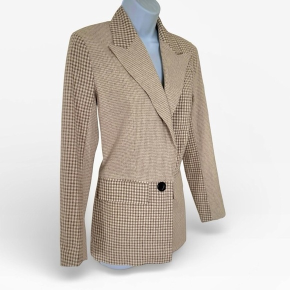 Anthropologie Avec Les Filles checked patchwork blazer XS beige long sleeve - Picture 4 of 8
